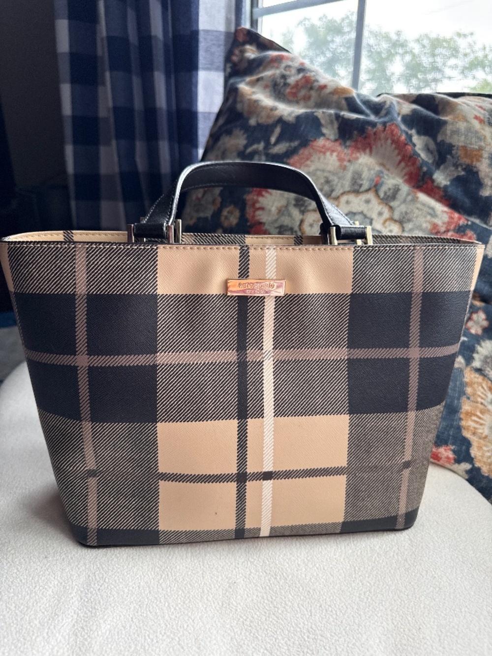 Black, Beige & White Plaid Kate Spade Purse